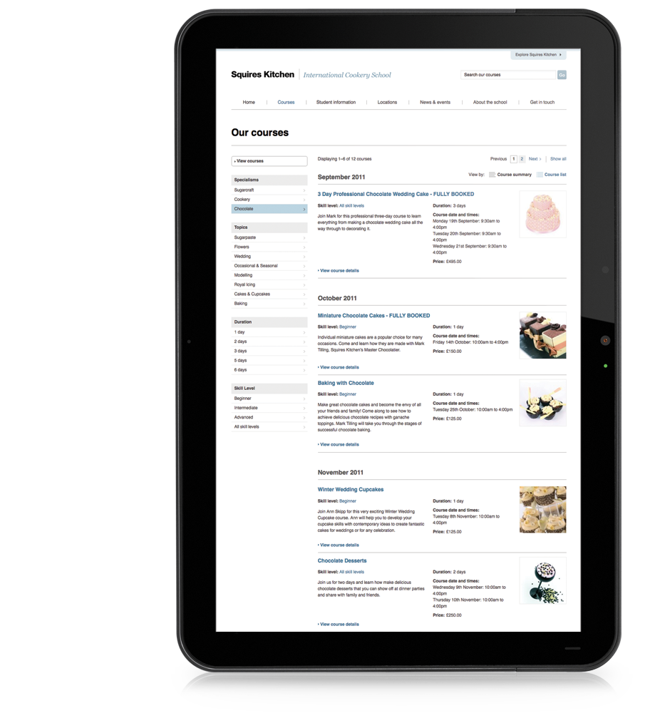 Large screenshot of Squires Kitchen