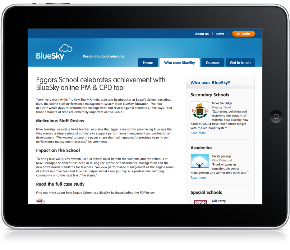 Large screenshot of Blue Sky Education