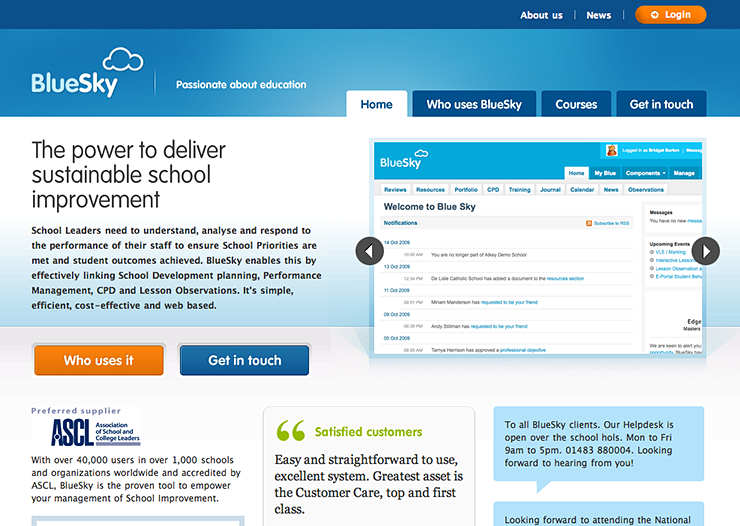 Blue Sky Education bespoke web development by Kyan